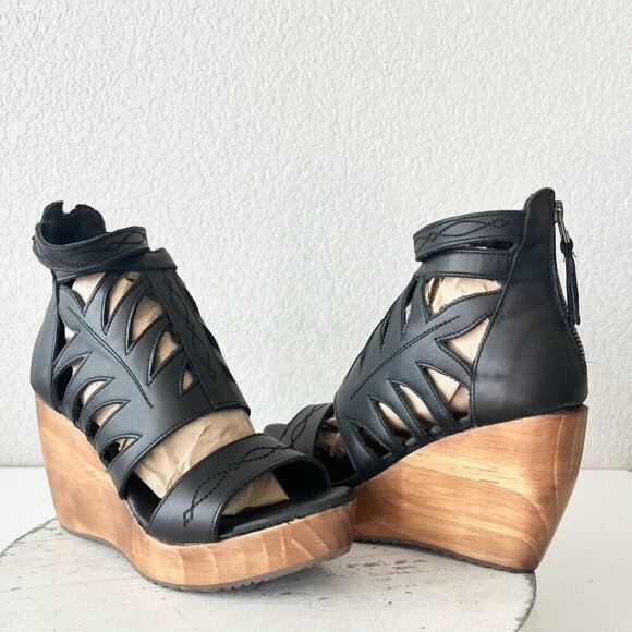 NEW Lane Boots BECCA Womens Black Wedges 8.5 Western Sandals Cowgirl Leather - Picture 10 of 10